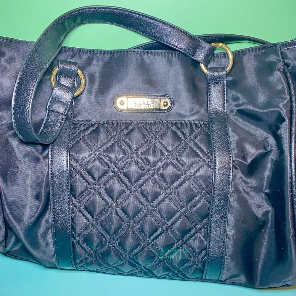 Nicole Miller Black Quilted Shoulder‎ Bag with Gold Accents